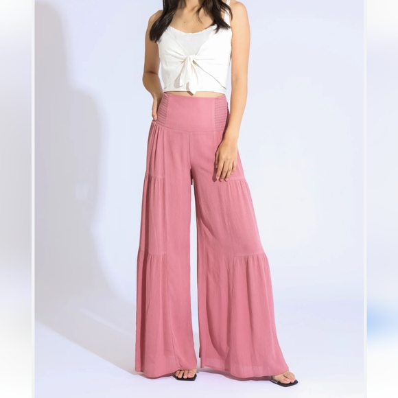 Rewash Pants - Rewash Tiered Wide Leg Dusty Pink Pants XL Hippie Bohemian Festival